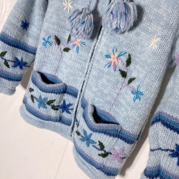 Kyber Blue Knit Full Zip Lined Wool Snowflake Flower Hoodie Sweater S - Picture 11 of 15